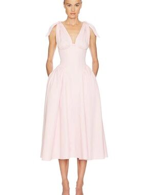 Helsa : Fairweather Midi Dress in Stretch Cotton Sateen in Tea Rose Brand New